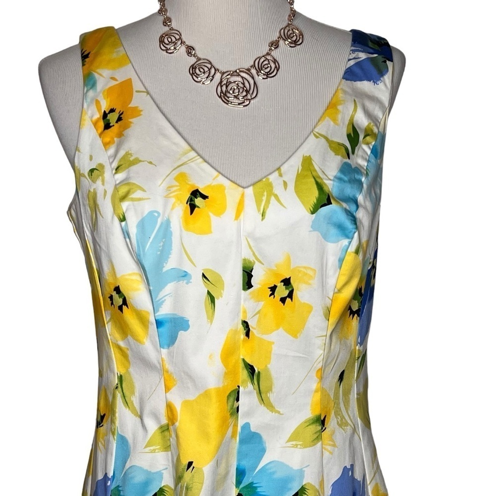 Lauren Ralph Lauren Yellow Floral Print Sleeveless Dress Sz 8 V Neck Knee Length - Picture 7 of 15